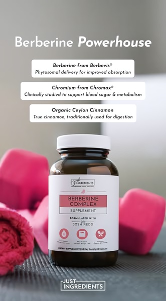 A clean, educational ad creative focusing on the supplement's three primary ingredients: Berberine, Chromium, and Ceylon Cinnamon.